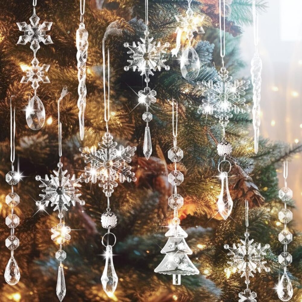 26PCS Christmas Ornaments Crystal Christmas Tree Decoration, Hanging Clear Acryl